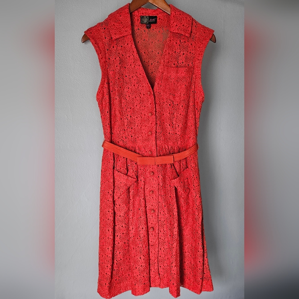 Anthropologie X frock!by tracy reese Sleeveless  Red Lace Shirt Dress w/Pockets